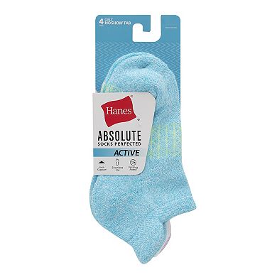 Girls Hanes® 4-Pack No-Show Tab Active Socks