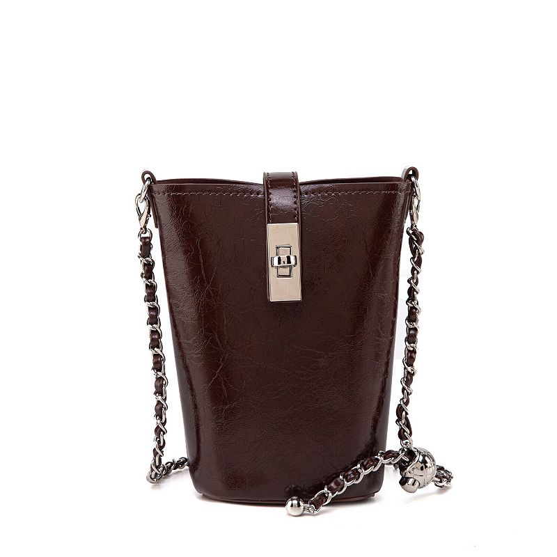 MKF Collection Evelina Chain Strap Mini Bucket Shoulder Bag by Mia K, Brown