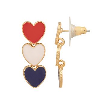LC Lauren Conrad Gold-Tone Americana Tri Heart Drop Earrings