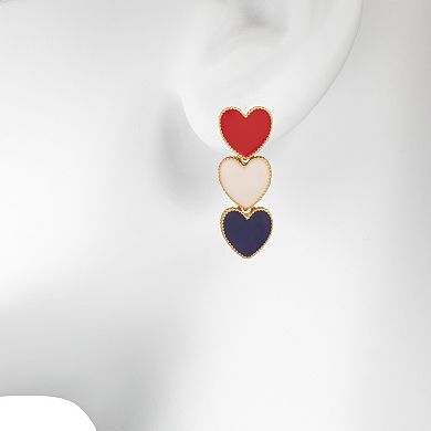 LC Lauren Conrad Gold-Tone Americana Tri Heart Drop Earrings