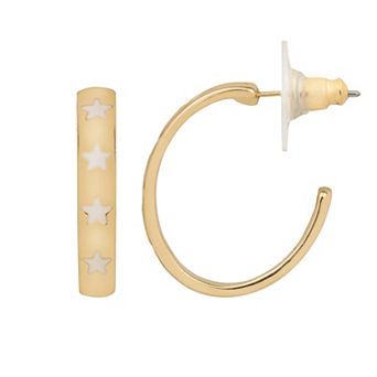 LC Lauren Conrad Gold Tone Star Spangled Hoop Earrings