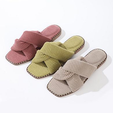 Roxoni Women’s Velvet Piping Flat Sandals