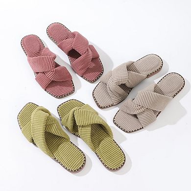 Roxoni Women’s Velvet Piping Flat Sandals