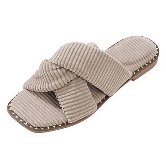 Roxoni Women’s Velvet Piping Flat Sandals