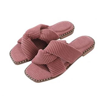 Roxoni Women’s Velvet Piping Flat Sandals