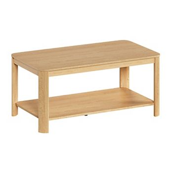 Wood Coffee Table with Storage Shelf, Vertical Wave Grain Legs, Accent Table for Living Room&Bedroom