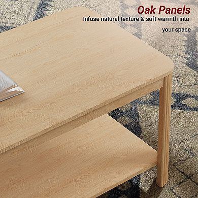 Wood Coffee Table with Storage Shelf, Vertical Wave Grain Legs, Accent Table for Living Room&Bedroom