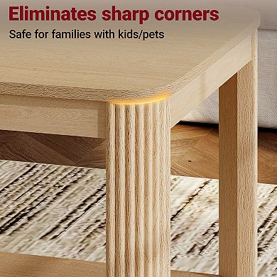 Wood Coffee Table with Storage Shelf, Vertical Wave Grain Legs, Accent Table for Living Room&Bedroom