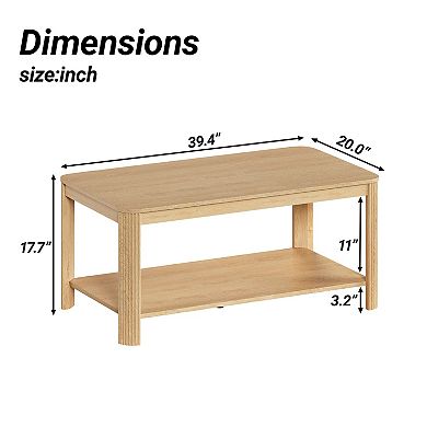 Wood Coffee Table with Storage Shelf, Vertical Wave Grain Legs, Accent Table for Living Room&Bedroom