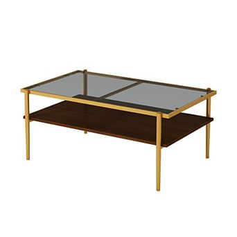 YQNUCO Coffee Table with Gray Tempered Glass Top & Black Legs, Modern Table for Living Room