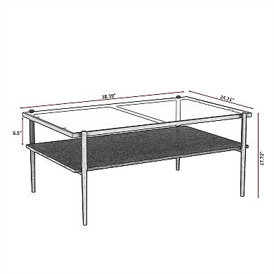 YQNUCO Rectangle Coffee Table with Gray Tempered Glass Top & Black Legs