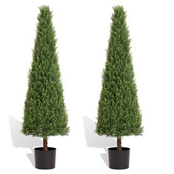 YQNUCO 2 Pack 4FT Conical Topiary Cedar Trees, Artificial Outdoor Lifelike Faux Evergreen Shrubs