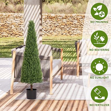 YQNUCO 2 Pack 4FT Conical Topiary Cedar Trees, Artificial Outdoor Lifelike Faux Evergreen Shrubs