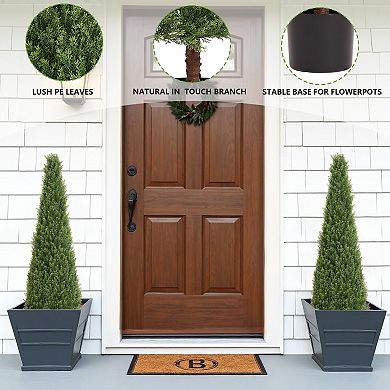 YQNUCO 2 Pack 4FT Conical Topiary Cedar Trees, Artificial Outdoor Lifelike Faux Evergreen Shrubs