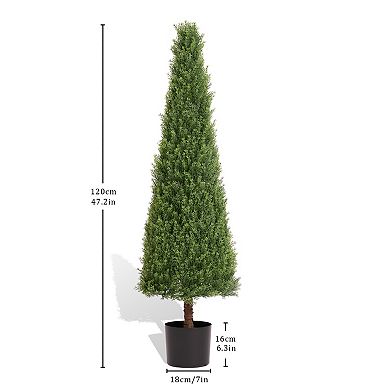 YQNUCO 2 Pack 4FT Conical Topiary Cedar Trees, Artificial Outdoor Lifelike Faux Evergreen Shrubs