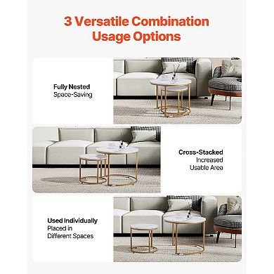 2 Pcs Nesting Coffee Table, 23.6 in Round End Side Tables Night Stand for Living Room Bedroom Office