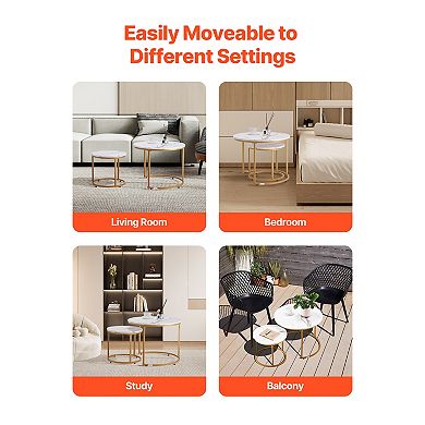 2 Pcs Nesting Coffee Table, 23.6 in Round End Side Tables Night Stand for Living Room Bedroom Office