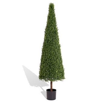 YQNUCO 6FT Artificial Conical Topiary Tree Faux Cedar Bushes and Evergreen Shrub, Fake Potted Plant