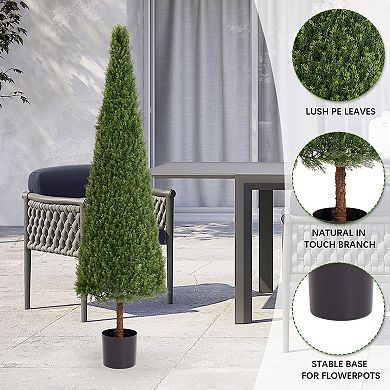 YQNUCO 6FT Artificial Conical Topiary Tree Faux Cedar Bushes and Evergreen Shrub, Fake Potted Plant