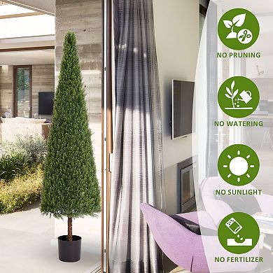 YQNUCO 6FT Artificial Conical Topiary Tree Faux Cedar Bushes and Evergreen Shrub, Fake Potted Plant