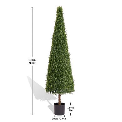 YQNUCO 6FT Artificial Conical Topiary Tree Faux Cedar Bushes and Evergreen Shrub, Fake Potted Plant