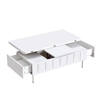 YQNUCO Lift-Top Coffee Table with Drawers, Adjustable Center Table with Hidden Storage Compartment
