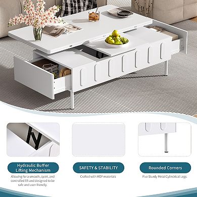 YQNUCO Lift-Top Coffee Table with Drawers, Adjustable Center Table with Hidden Storage Compartment