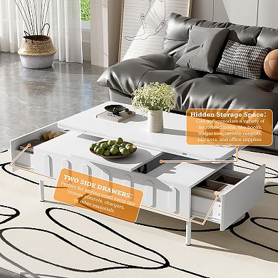 YQNUCO Lift-Top Coffee Table with Drawers, Adjustable Center Table with Hidden Storage Compartment