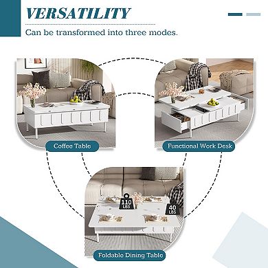 YQNUCO Lift-Top Coffee Table with Drawers, Adjustable Center Table with Hidden Storage Compartment