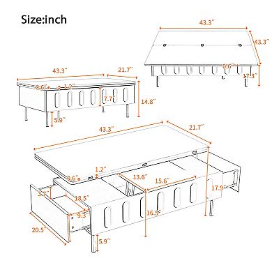 YQNUCO Lift-Top Coffee Table with Drawers, Adjustable Center Table with Hidden Storage Compartment