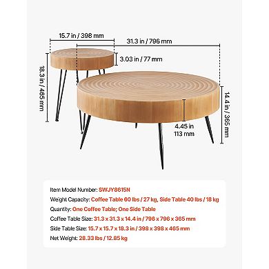 2 Pcs Round Coffee Tables Sets, 31.3 in Living Room Table with End Side Table for Office & Apartment