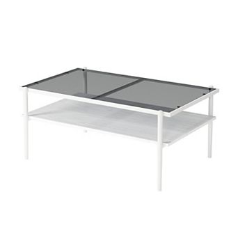 YQNUCO Coffee Table with Tempered Glass Top & Black Legs, Modern Table for Living Room