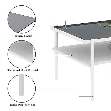 YQNUCO Coffee Table with Tempered Glass Top & Black Legs, Modern Table for Living Room