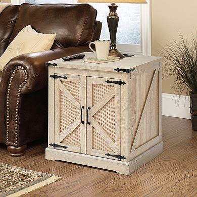 24-Inch End Table, Rectangle PE Rattan Woven Wood Storage Coffee Table for Living Room Bedroom