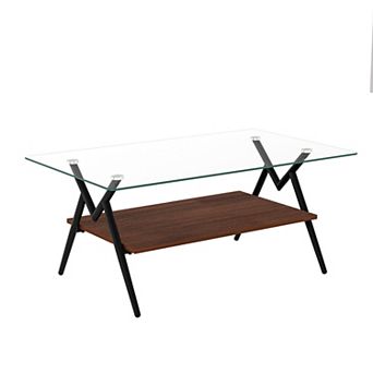 YQNUCO Coffee Table with Tempered Glass Top and Golden Metal Legs