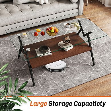 YQNUCO Coffee Table with Tempered Glass Top and Golden Metal Legs