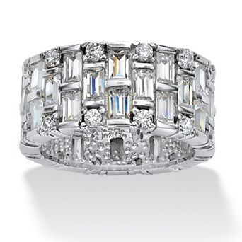 PalmBeach Jewelry 5.12 TCW Baguette CZ Eternity Band in Platinum-plated Sterling Silver