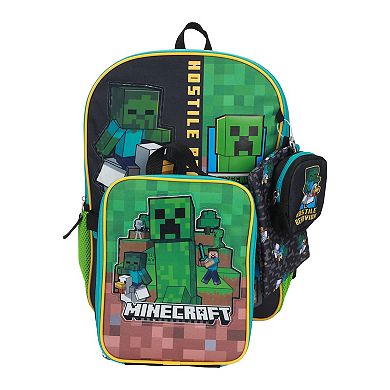 Minecraft 5-Piece Backpack Set with Multiple Compartments