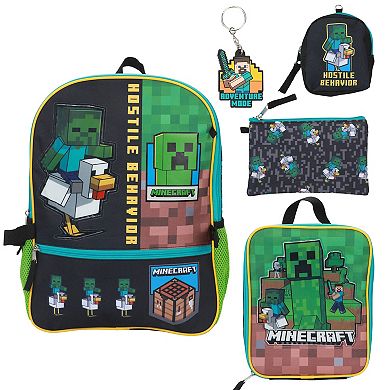 Minecraft 5-Piece Backpack Set with Multiple Compartments