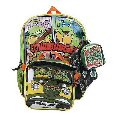 TMNT 5-Piece Backpack Set with Padded Straps & Multiple Compartments