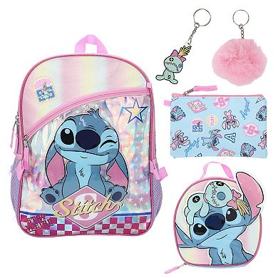 Stitch 5-Piece Backpack Set with Padded Straps & Multiple Compartments