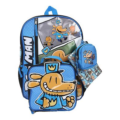 Dog Man 5-Piece Backpack Set with Adjustable Straps & Multiple Compartments