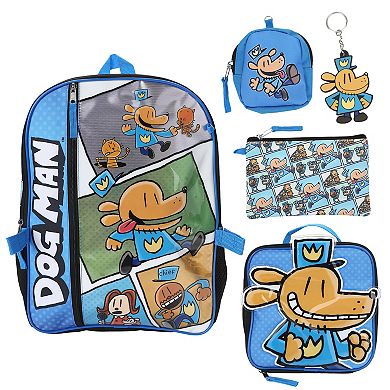 Dog Man 5-Piece Backpack Set with Adjustable Straps & Multiple Compartments