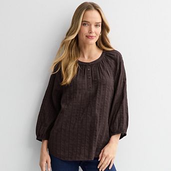 Women's Croft & Barrow® Button Split Neck Top