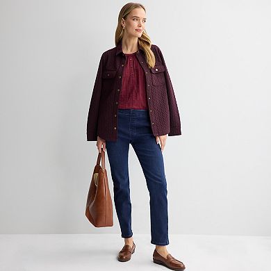 Petite Croft & Barrow® Button Split Neck Blouse