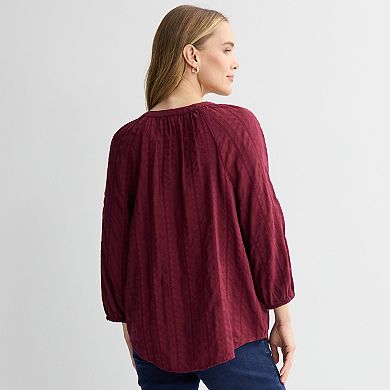 Petite Croft & Barrow® Button Split Neck Blouse