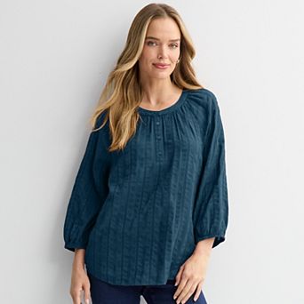 Petite Croft & Barrow® Button Split Neck Blouse