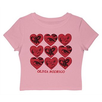 Juniors' Olivia Rodrigo Heart Collage Graphic Baby Tee
