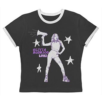 Juniors' Olivia Rodrigo Live Stars Graphic Ringer Baby Tee