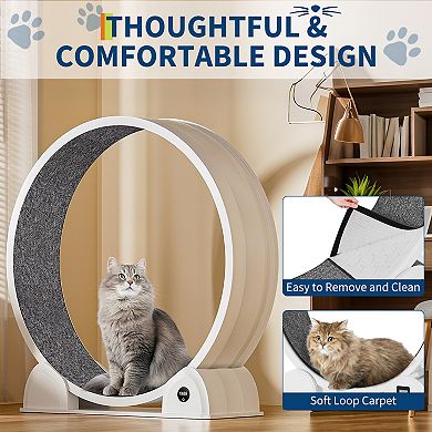 Indoor 45" Cat Exercise Wheel, Pet Large Cat Treadmill Wheel with Detachable Carpeted Runway